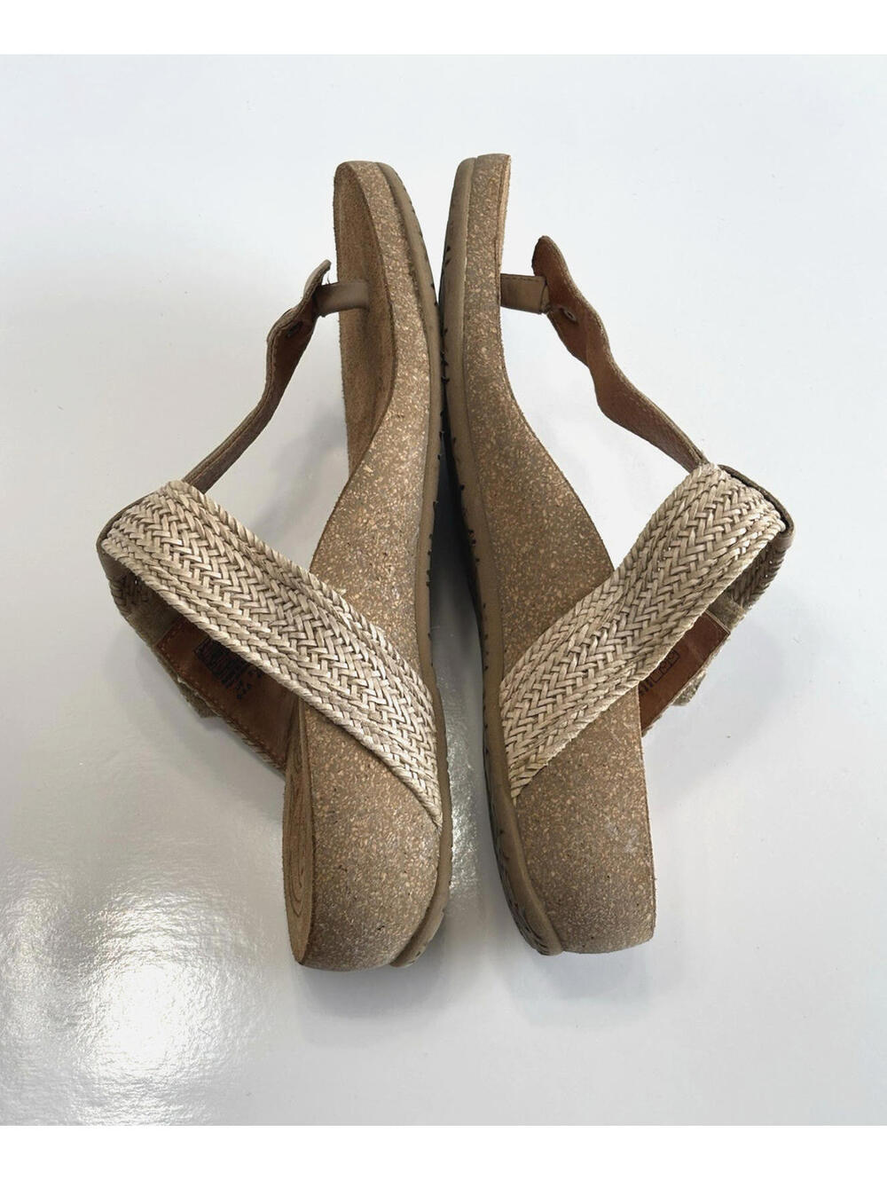 Taos Footwear Pam Women’s Size 9 Beige Woven Leather Thong Slide Sandals Cork - Picture 7 of 9